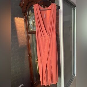 Free People Rising Sun Terracotta Orange Ribbed Wrap Maxi Dress